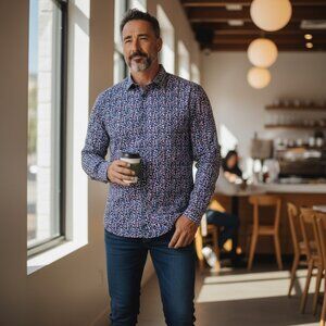 Palenzo Uomo Chemise Habillée Homme Large 16-16.5 Coton Navy Motif floral